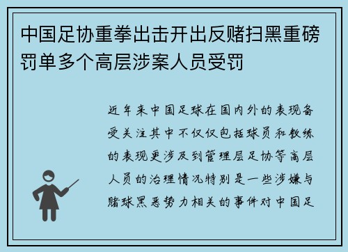 中国足协重拳出击开出反赌扫黑重磅罚单多个高层涉案人员受罚 中国足协重拳出击开出反赌扫黑重磅罚单多个高层涉案人员受罚